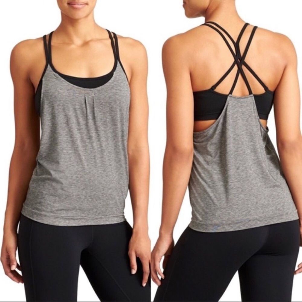 Athleta Energize 
2-in-1 Tank Top w/ Strappy Sports Bra BLACK & GRAY SIZE MEDIUM